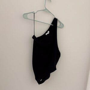 Topshop One Shoulder Black Ribbed Body Suit Cotton Blend